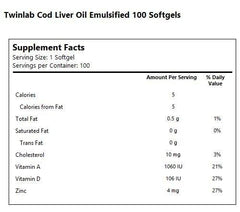 Twinlab Norwegian Emulsified Cod Liver Oil 100 Softgels